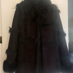 bebe Black Teddy Jacket with Faux Fur Trim